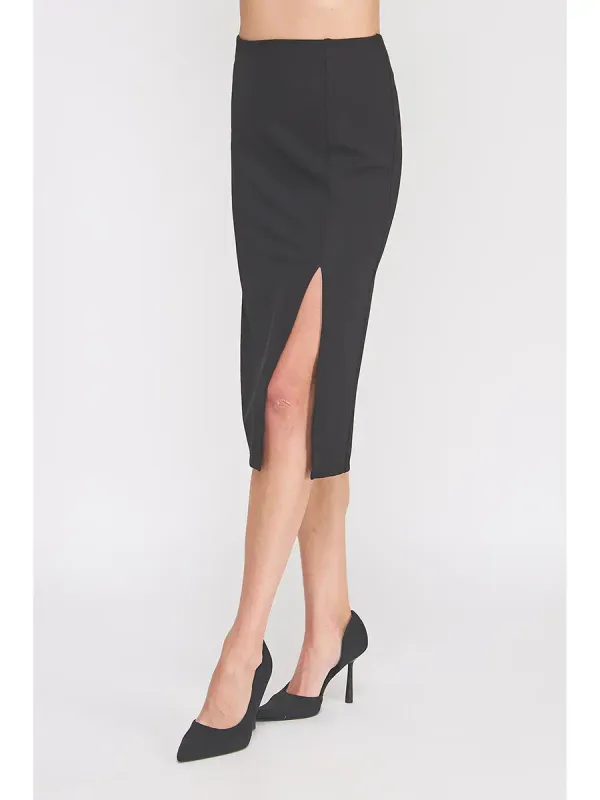 HIGH WAIST SIDE SLIT MIDI SKIRT