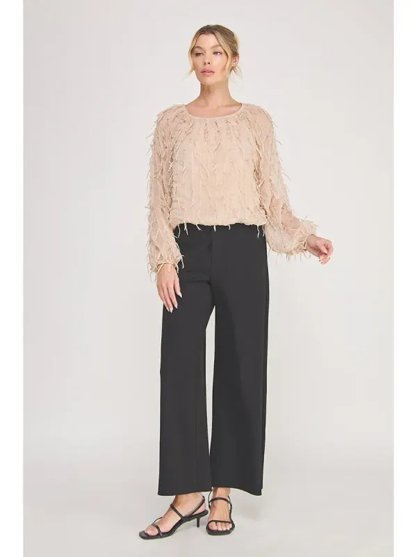 FRAYED STRIPED AIRY CHIFFON TOP