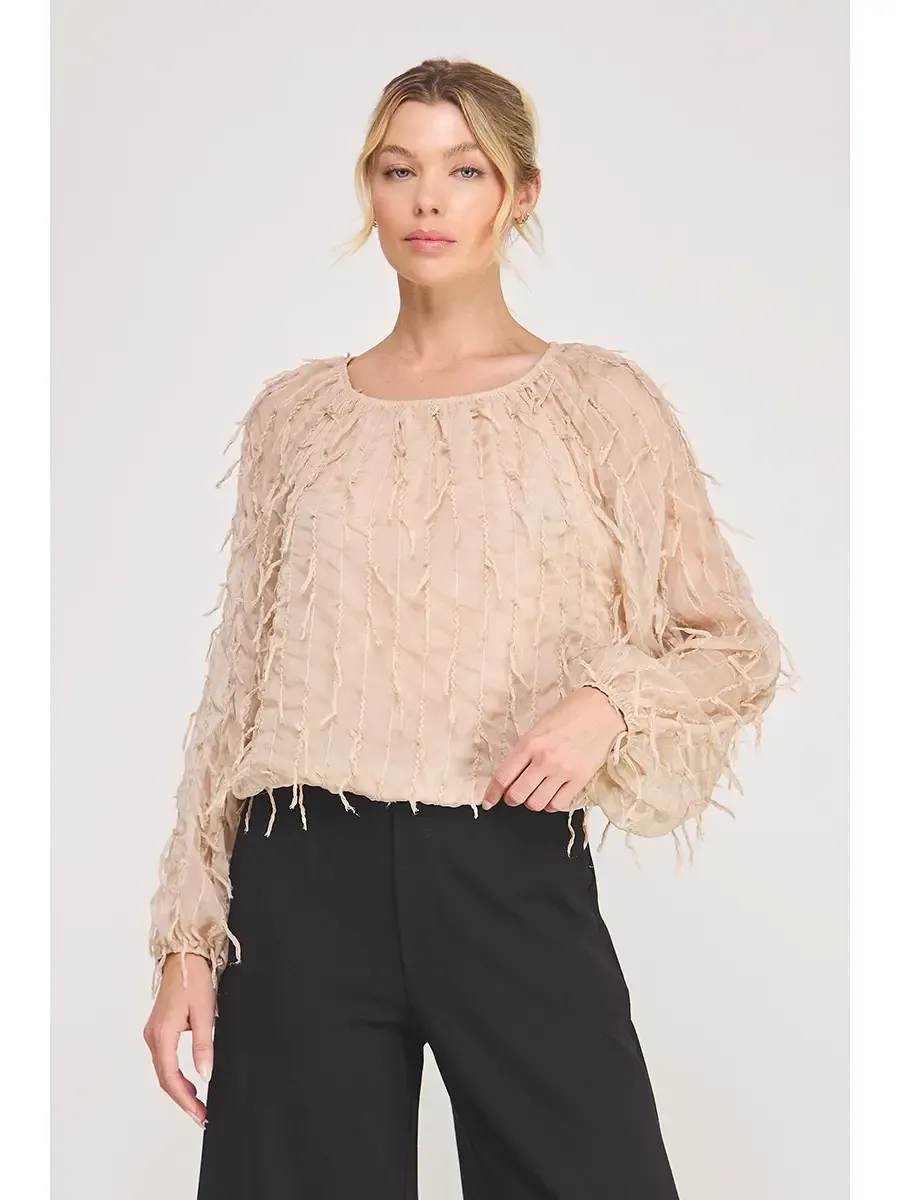 FRAYED STRIPED AIRY CHIFFON TOP