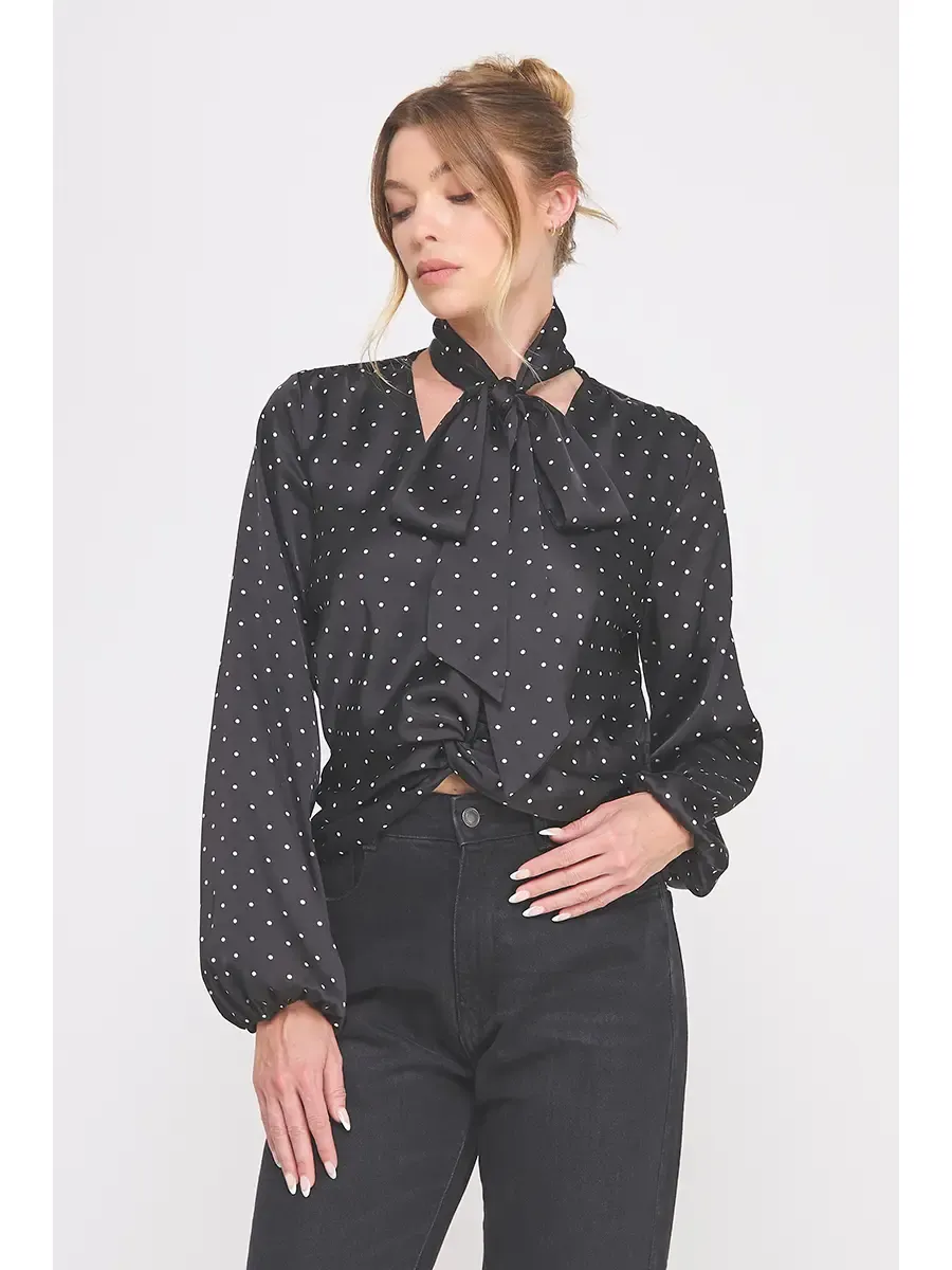 PRINTED SATIN FRONT WRAP BLOUSE