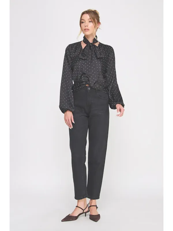 PRINTED SATIN FRONT WRAP BLOUSE