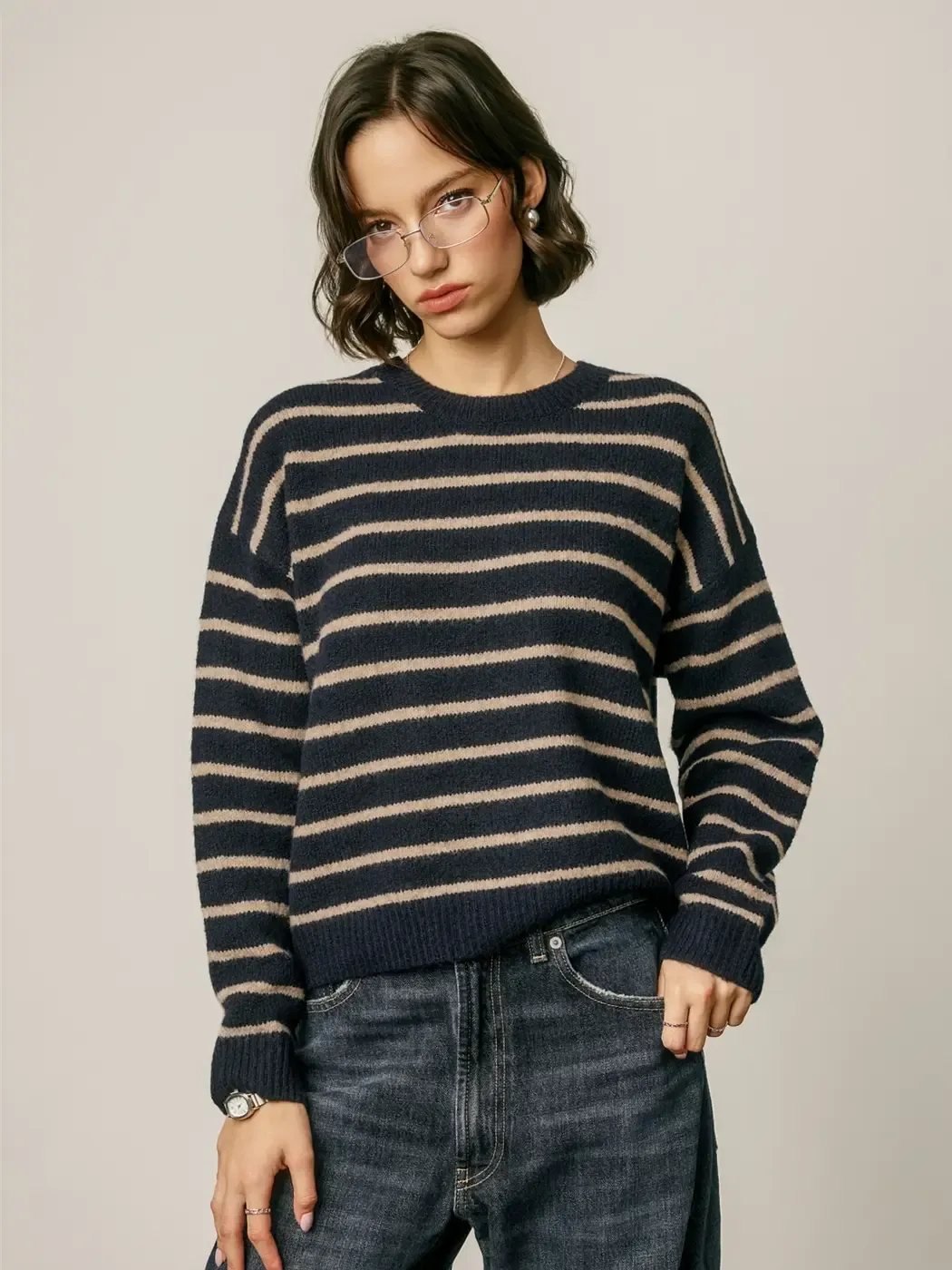 RELAXED STRIPED CREW NECK SWEATER
