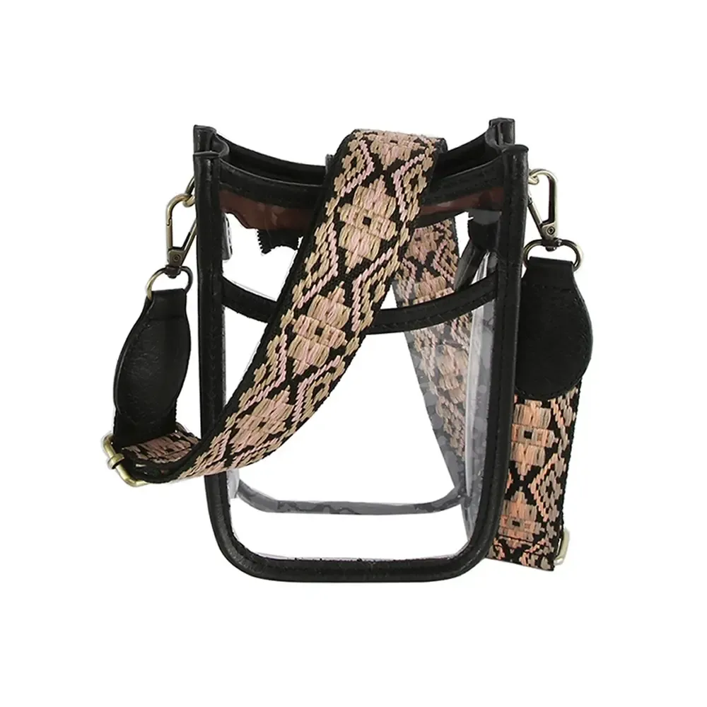 SEE THRU MINI CROSS BODY, Color: BLACK, Size: L 5.25 * H 7.5 * W 2
