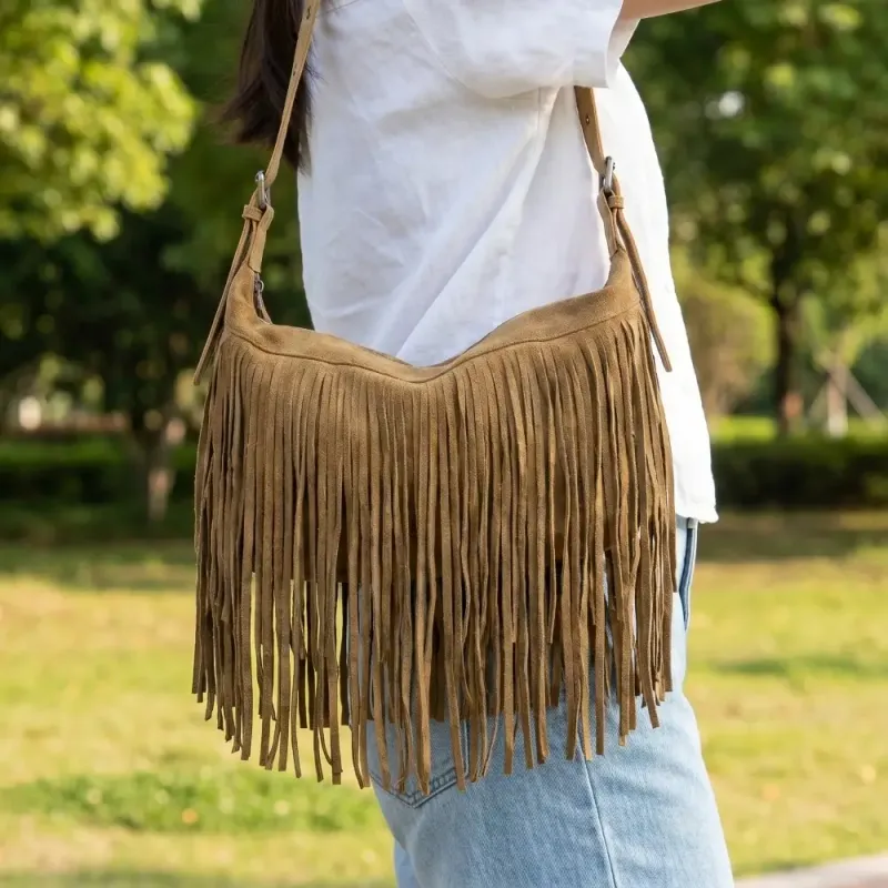 FRINGE SUEDE SHOULDER BAG