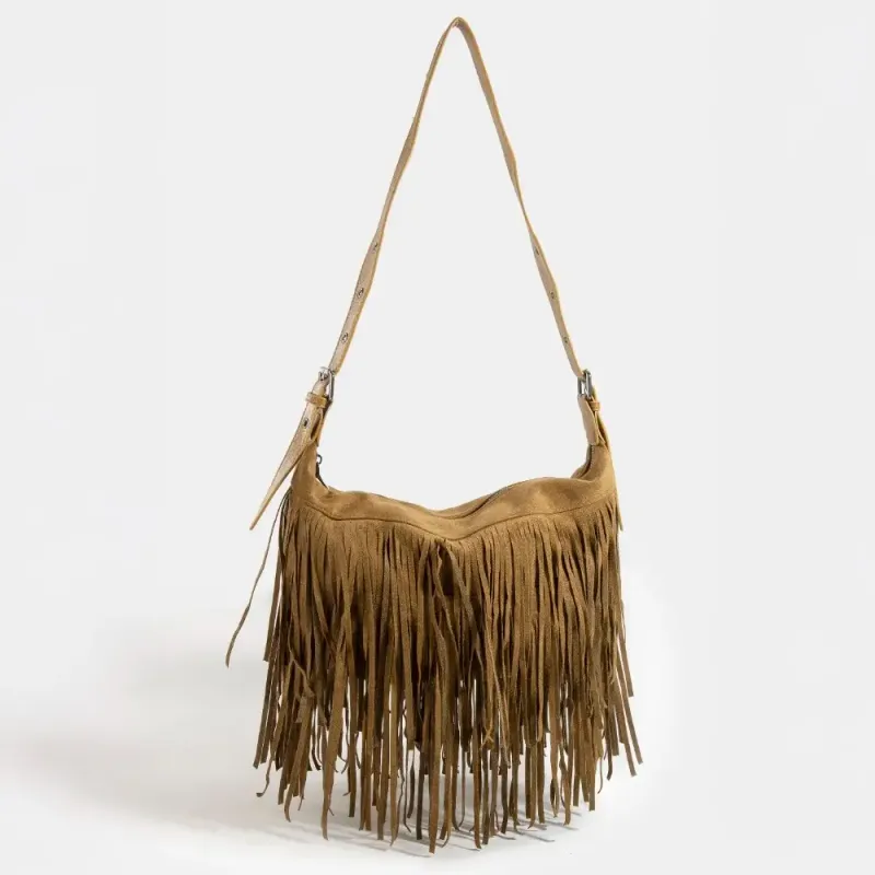 FRINGE SUEDE SHOULDER BAG