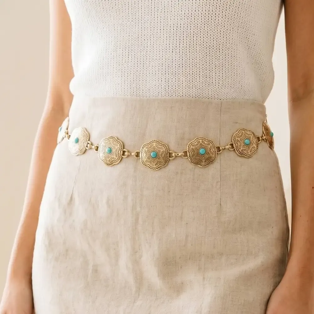FLORAL DISC WESTERN CHAIN BELT