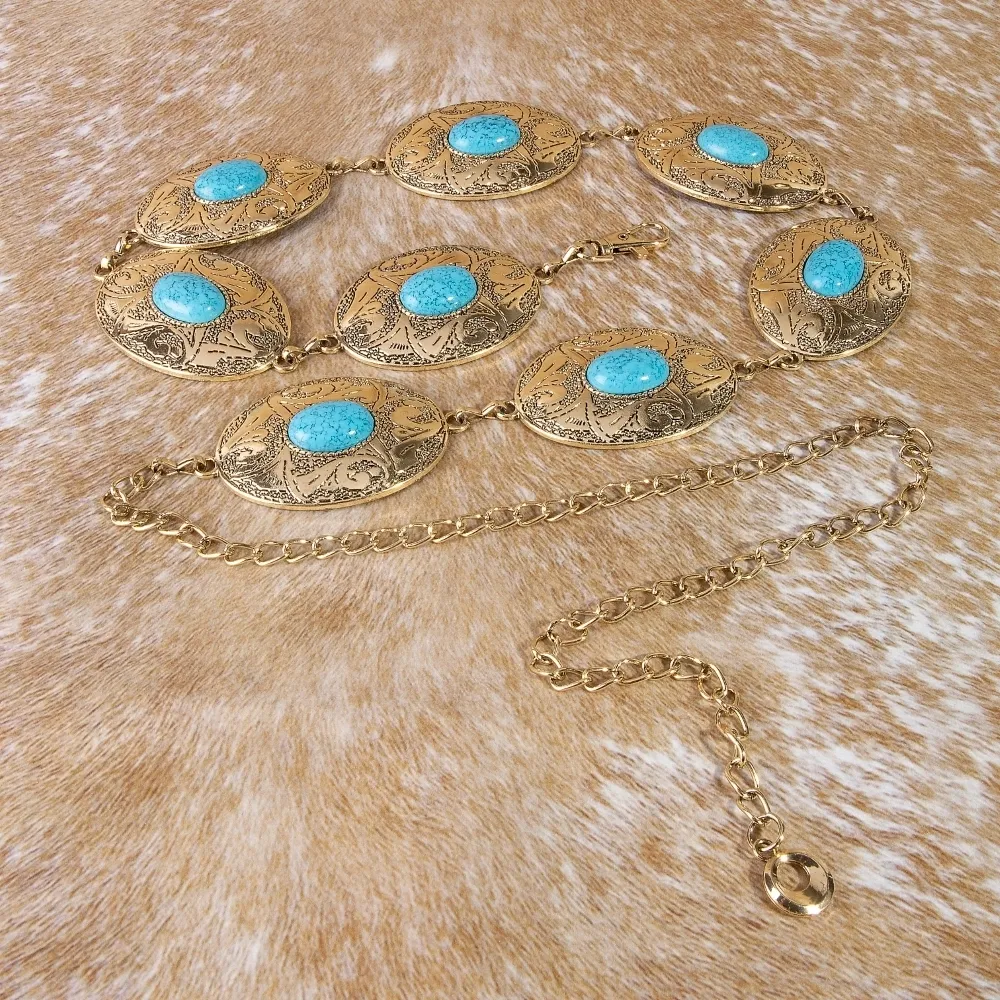OVAL STONE WESTERN CHAIN BELT