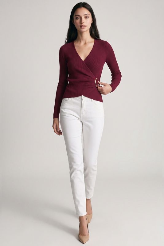RIBBED CROSSOVER WRAP TOP