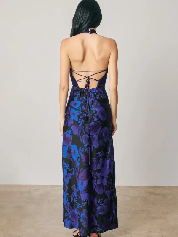 FLORAL DRAPED HALTER NECK