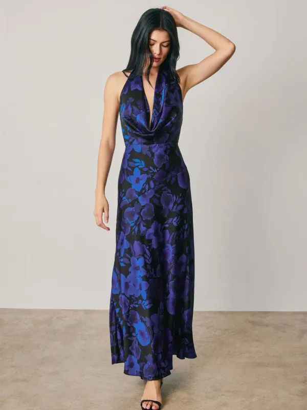 FLORAL DRAPED HALTER NECK