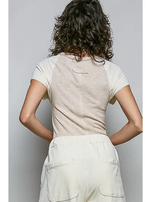RAGLAN SLEEVE FITTED RIBBED TOP
