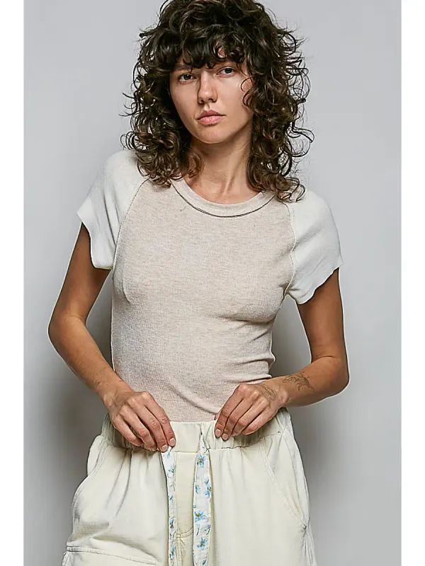 RAGLAN SLEEVE FITTED RIBBED TOP