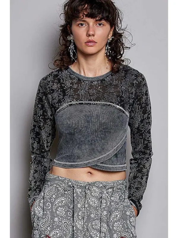 SEMI SHEER TEXTURED LACE TOP