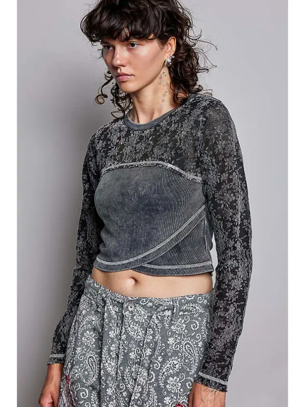 SEMI SHEER TEXTURED LACE TOP