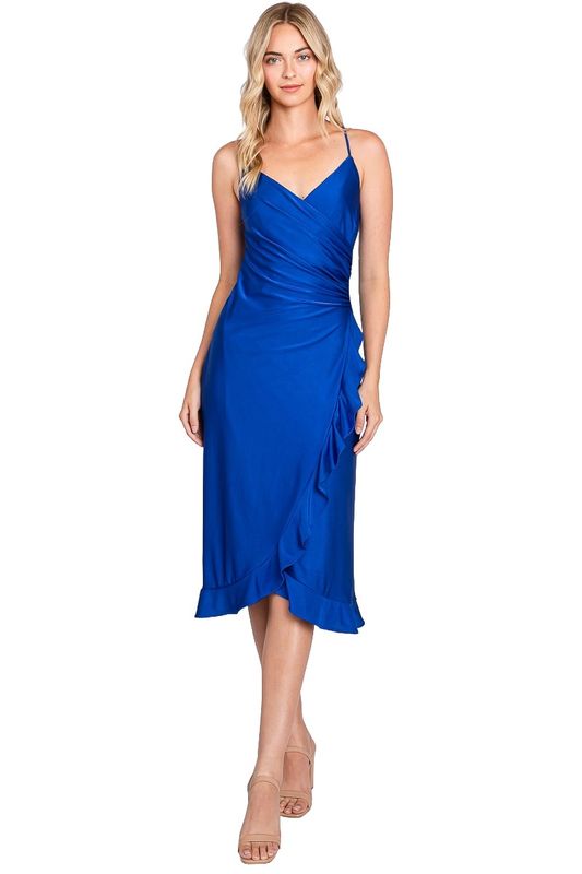 WRAP STYLE RUFFLE CORSET BACK DRESS
