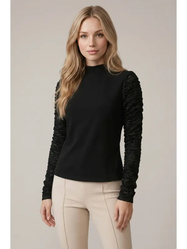 BRUSHED MODAL LACED SLEEVE TOP