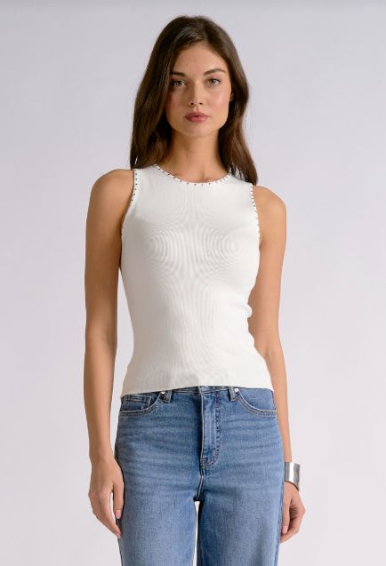 STUDDEN TANK TOP, Color: WHITE STUD, Size: XS