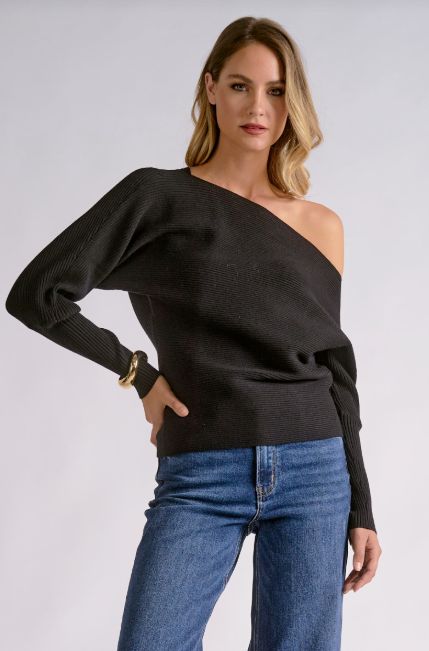 OFF SHOULDER BUTTON DETAIL SWEATER