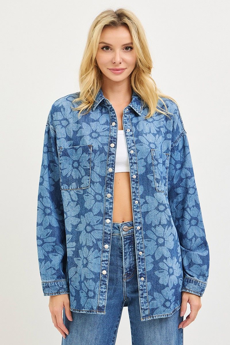 FLORAL PRINT DENIM SHIRT