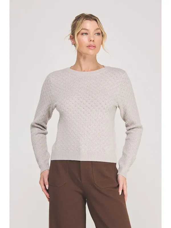 POINTELLE SCALLOP SWEATER KNIT TOP