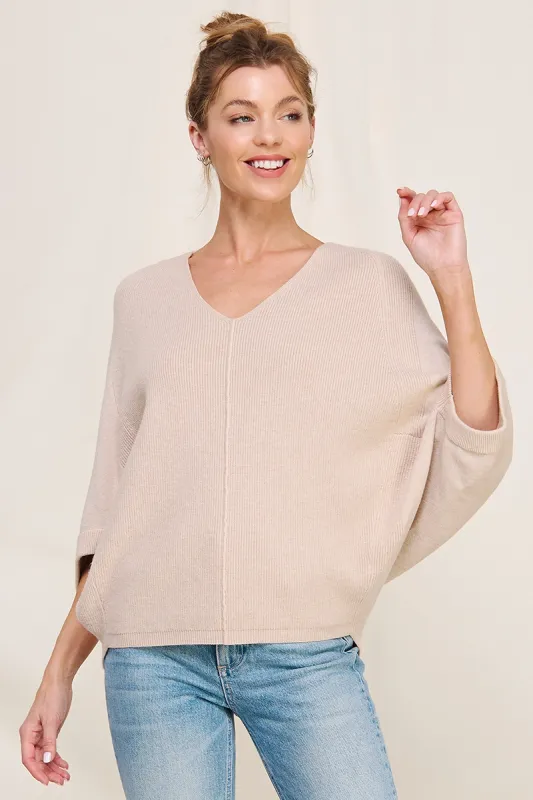 ELBOW SLV MIXED TEXTURED SWEATER