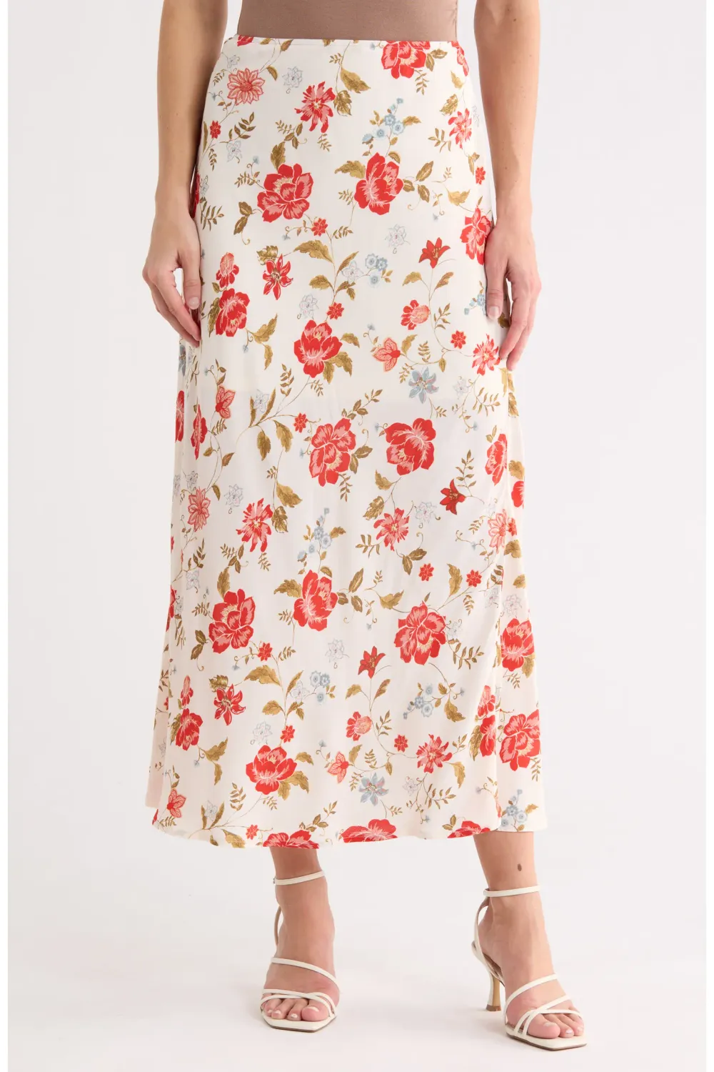 FLORAL STAIN GODET MIDI SKIRT