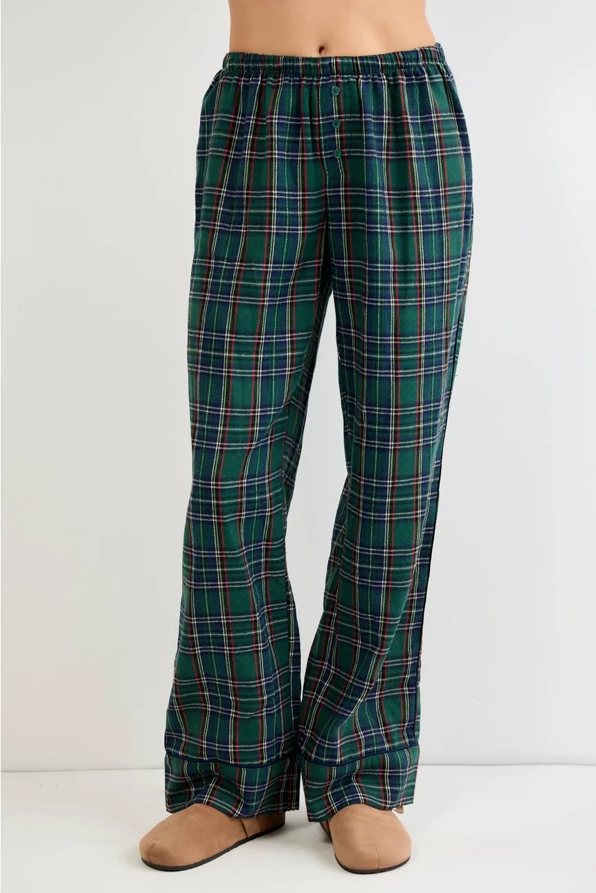PLAID PAJAMA FLANNEL PANTS, Color: HUNTER GREEN MULTI, Size: XS