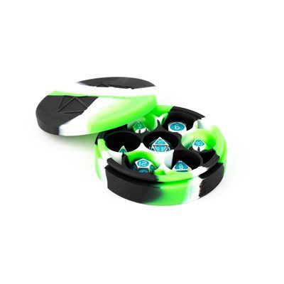 Dice Case: Silicone Round: Green/Black/White
