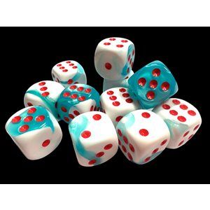 Dice: 12x D6: 16 mm: Gemini: Teal-White/Red