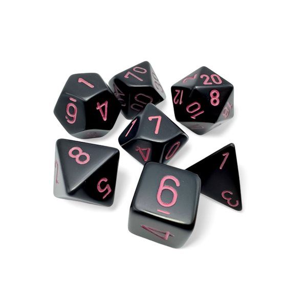 Dice: 7 pc: Opaque: Black / Pink