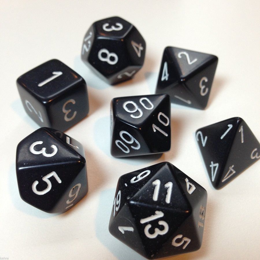 Dice: 7 pc: Opaque: Black / White