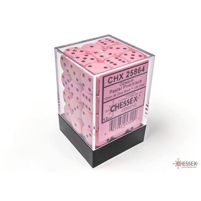 Dice: 36x D6: 12 mm: Opaque: Black / Pink