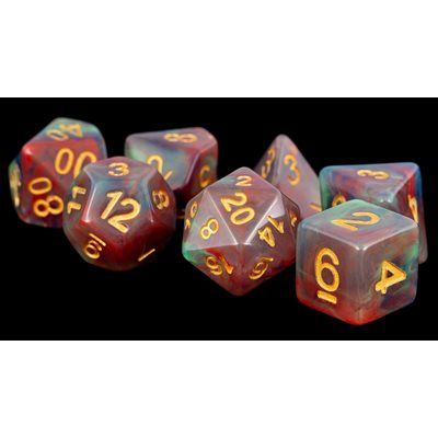Dice: 7 pc: 16 mm: Resin: Red Pearl Swirl