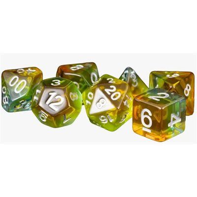 Dice: 7 pc: 16 mm: Resin: Yellow Aurora