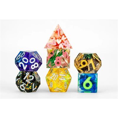 Dice: 7 pc: Mystery Misfit Sharp Edge Resin Polyhedral Dice Set