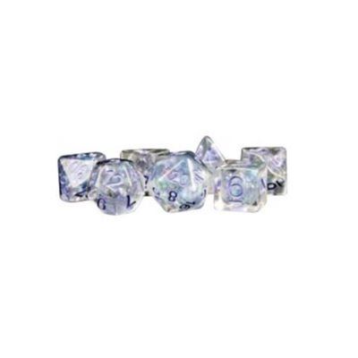 Dice: 7 pc: 16 mm: Resin: Pearl with Purple Numbers