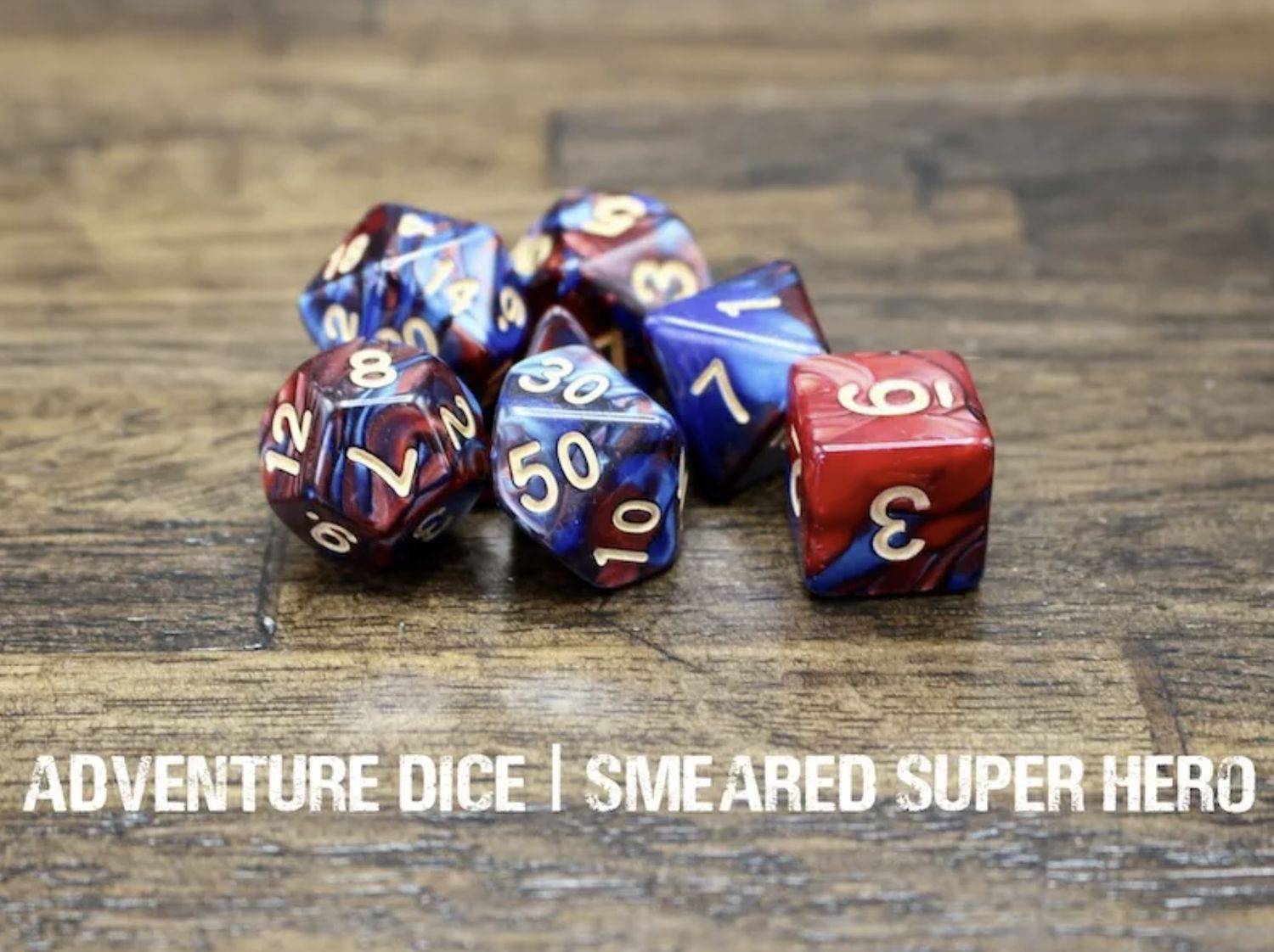 Smeared Super Hero dice set