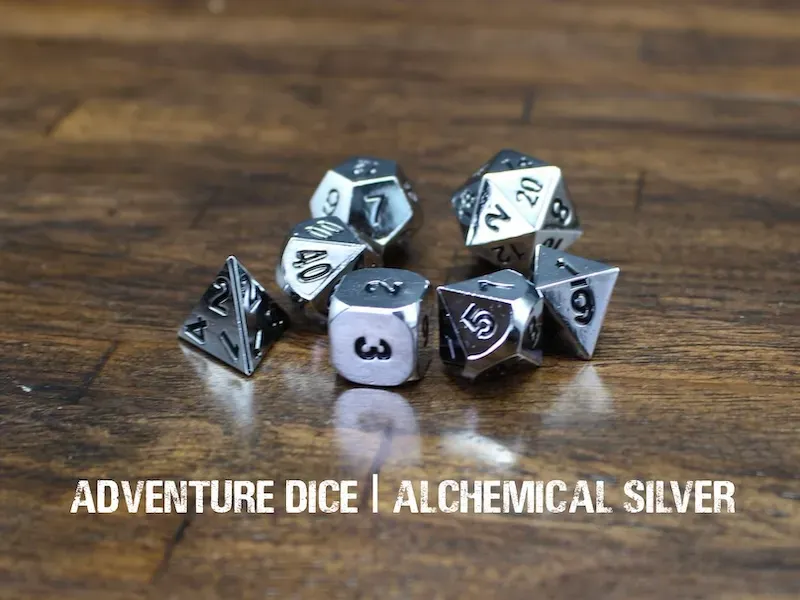 Alchemical Silver metal dice set