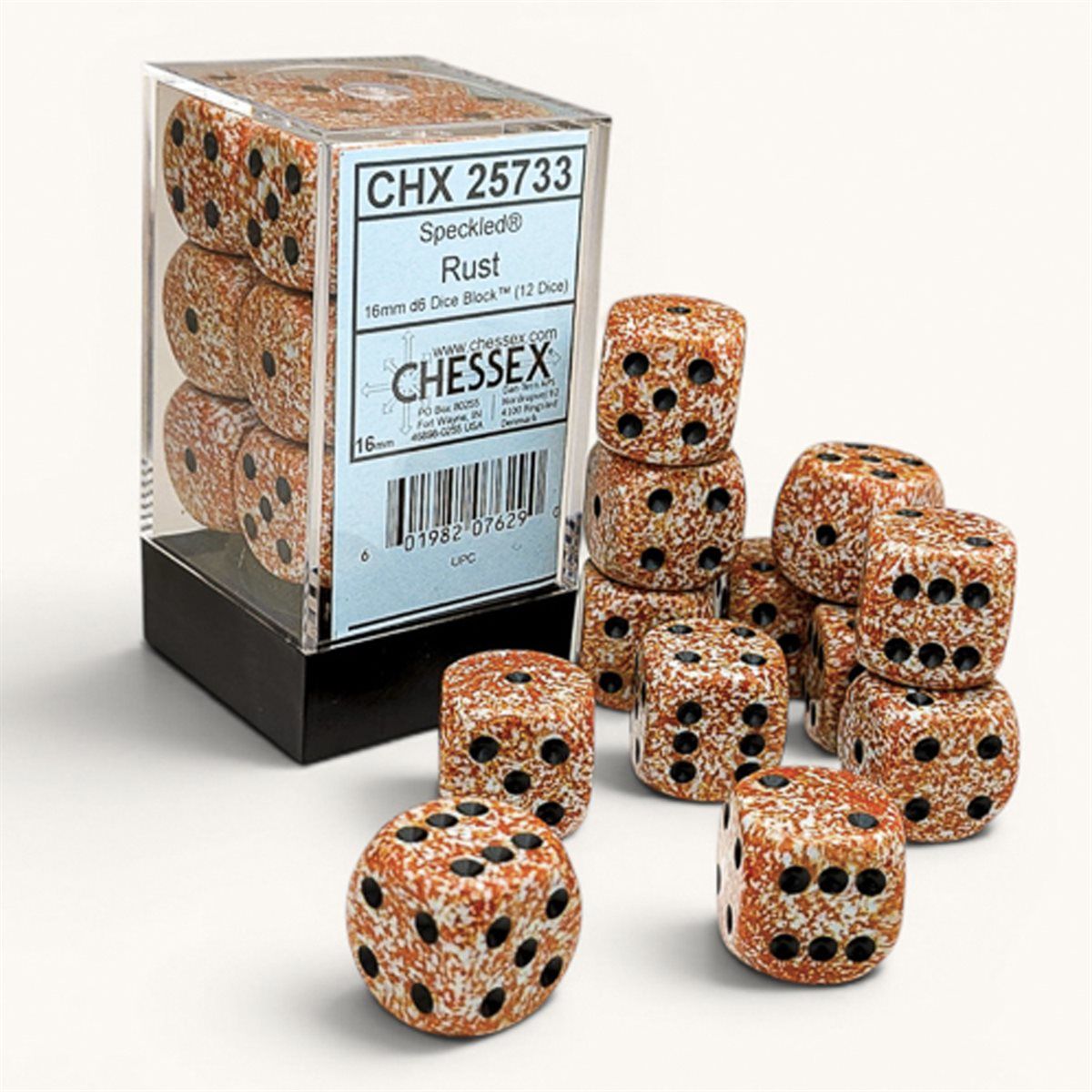 Dice: 12x D6: 16 mm: Speckled: Rust