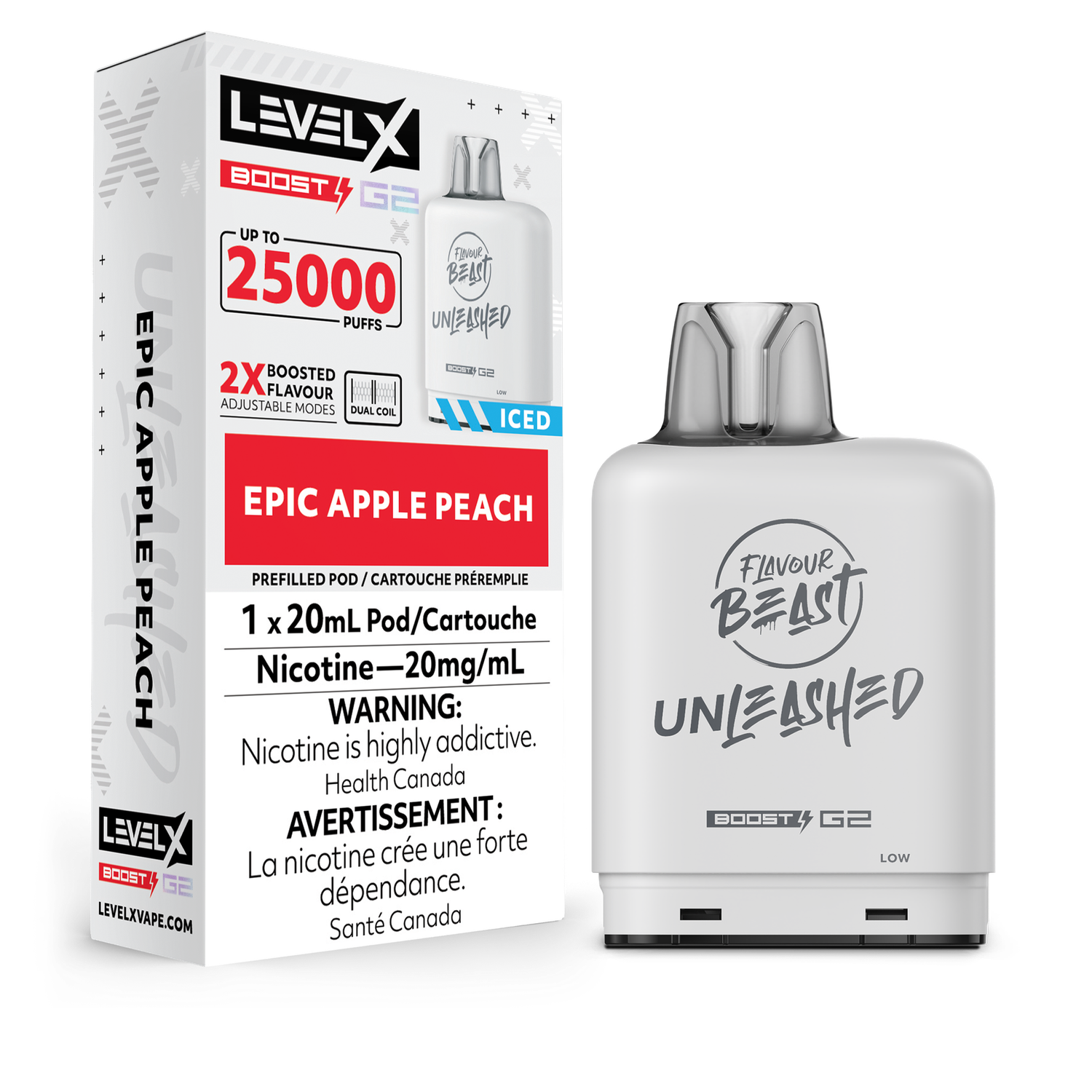 Level X Boost Unleashed G2 Pods 20ml, Flavour: Apple Peach