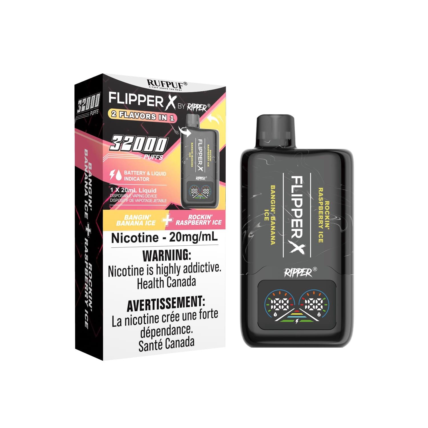 Flipper X 32K, Flavour: Bangin’ Banana Ice-Rockin’ Raspberry Ice