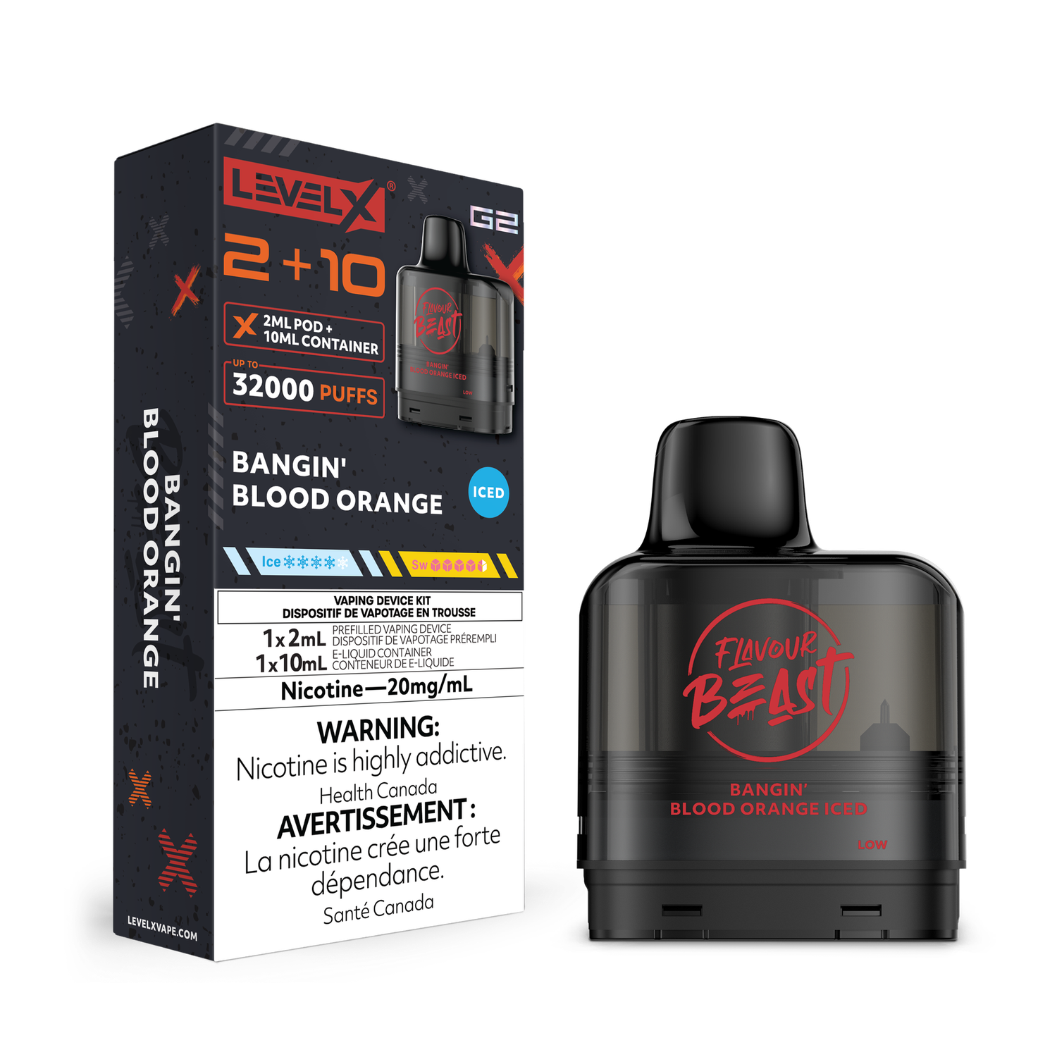 Level X G2 Pods + 10ml, Flavour: Bangin' Blood Orange Iced