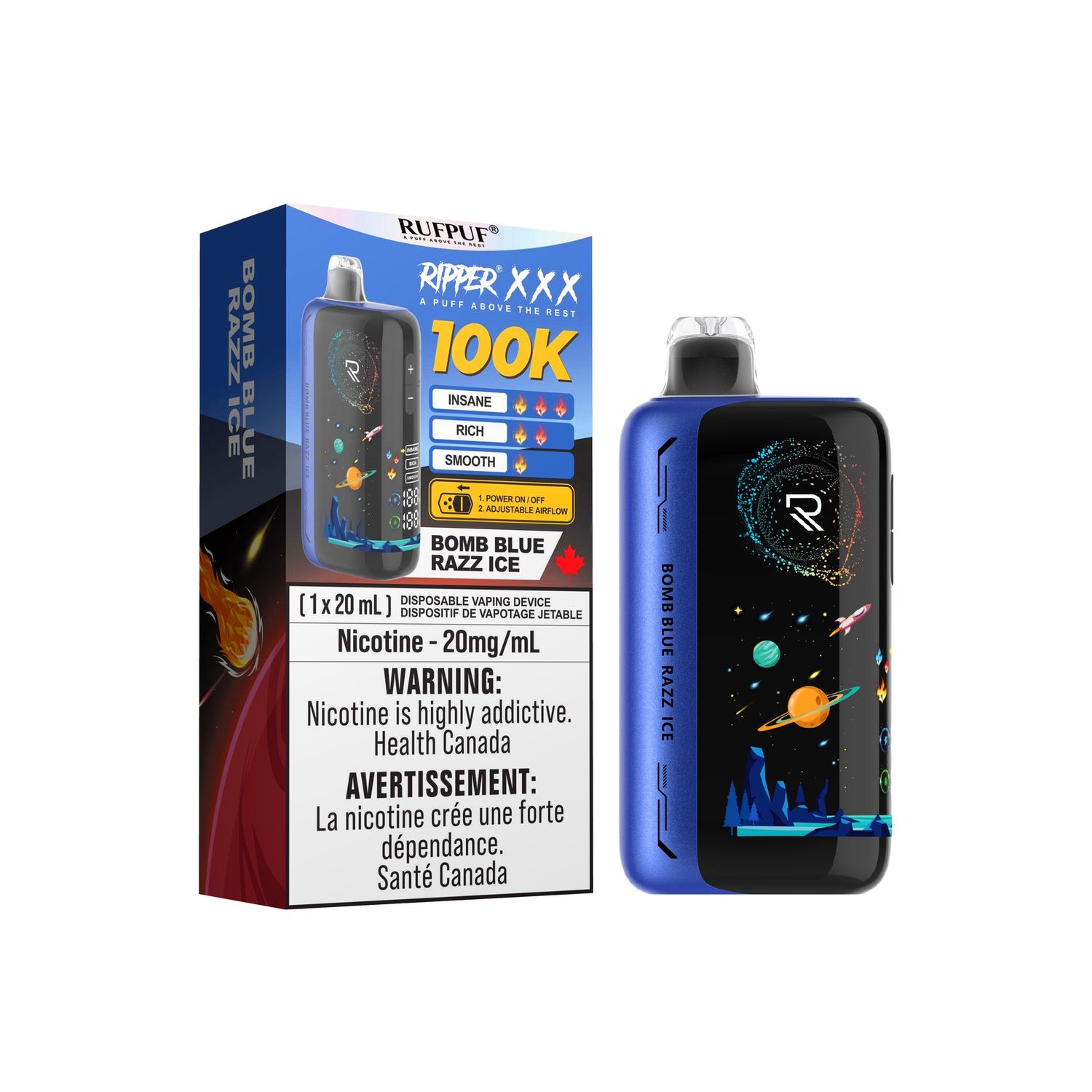 Ripper XXX 100K, Flavour: Bomb Blue Razz Ice