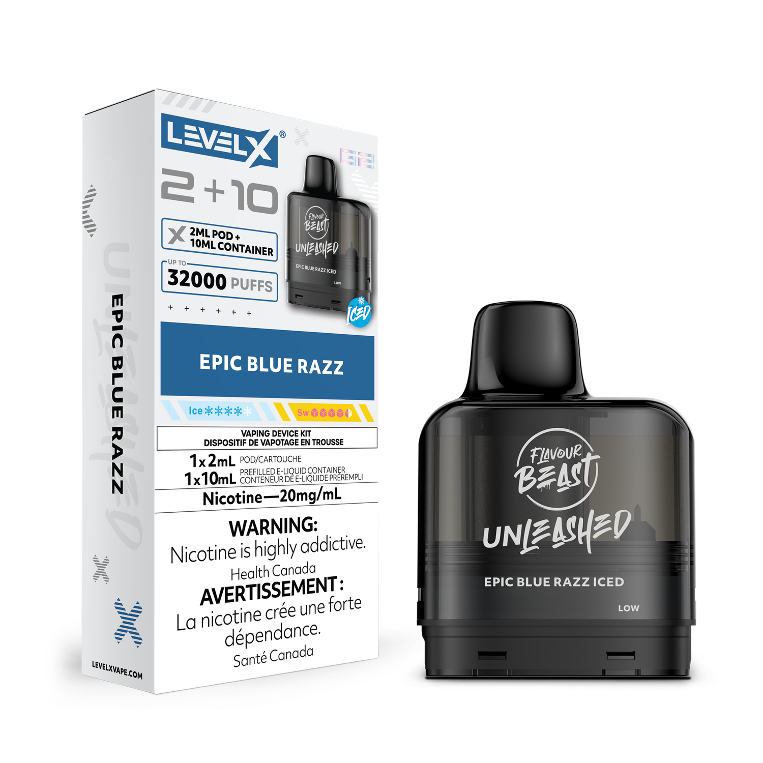 Level x G2 Unleashed Pods + 10ml, Flavour: Blue Razz