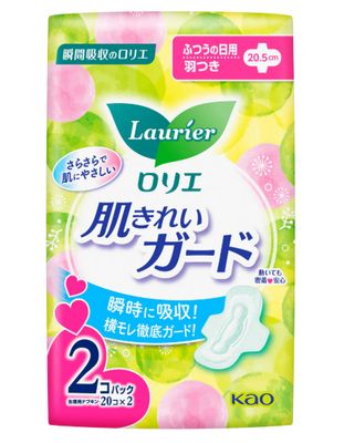 KAO Laurier Skin Clean Guard Sanitary Pad Wing Regular flow 20.5cm 20 padsx2