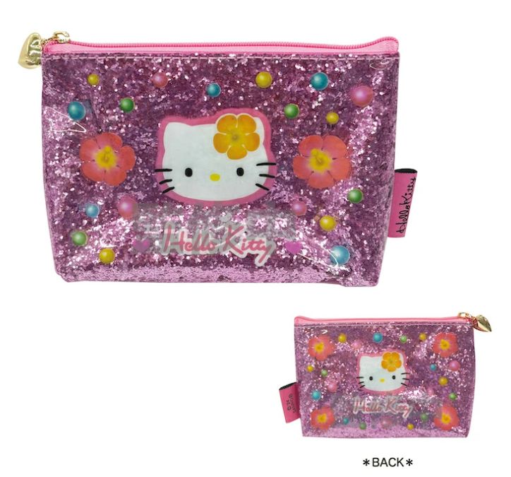 Hello Kitty Glitter Pouch Hibiscus