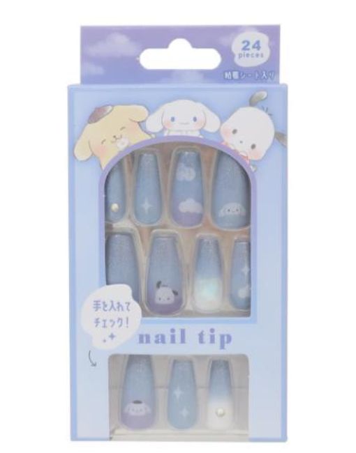 Sanrio Long Nail Tip Pochacco Pompom Cinnamoroll Blue