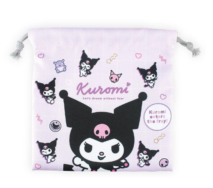T's Factory Sanrio Flat Drawstring Pouch Kuromi Time