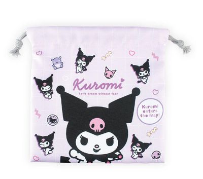 T's Factory Sanrio Flat Drawstring Pouch Kuromi Time