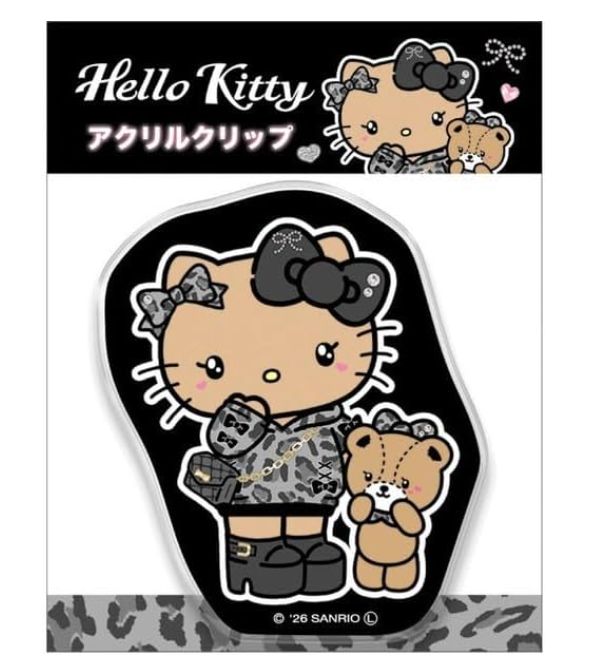 Sanrio Acrylic Clip - Hello Kitty &amp; Tiny Chum : Gal Black With Bear